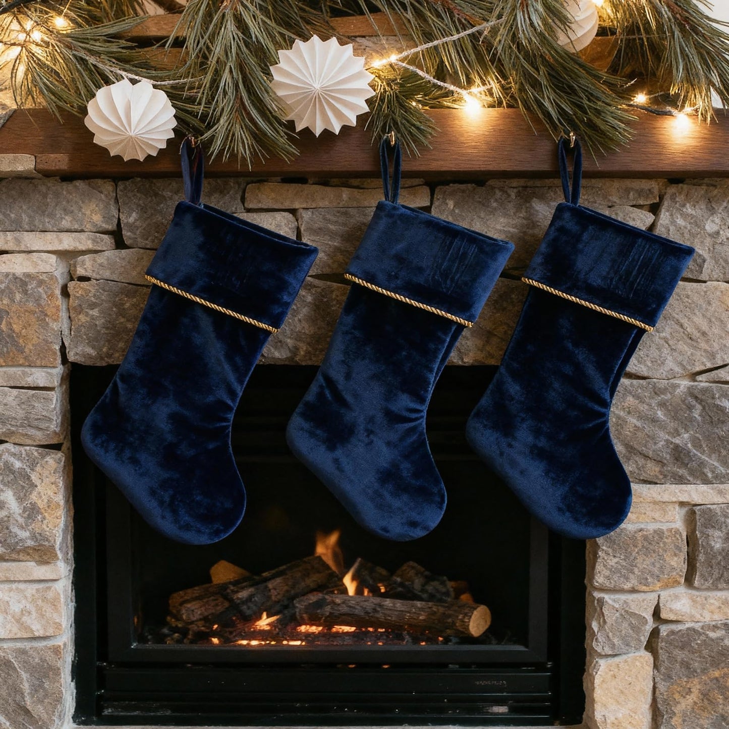 Etistta Classic 20 inch Velvet Christmas Stockings, Christmas Decor Soft Velvet Stockings for Christmas Fireplace Decorations (Navy)