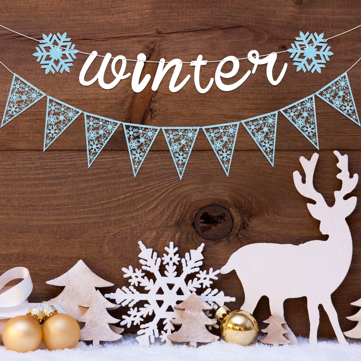 Gersoniel 3 Pack Winter Snowflake Wonderland Banner Snowflake Garland Christmas Hanging Decorations for Winter Christmas New Year Wonderland Party Supplies Home Mantle Office Decorations(Blue, Silver)