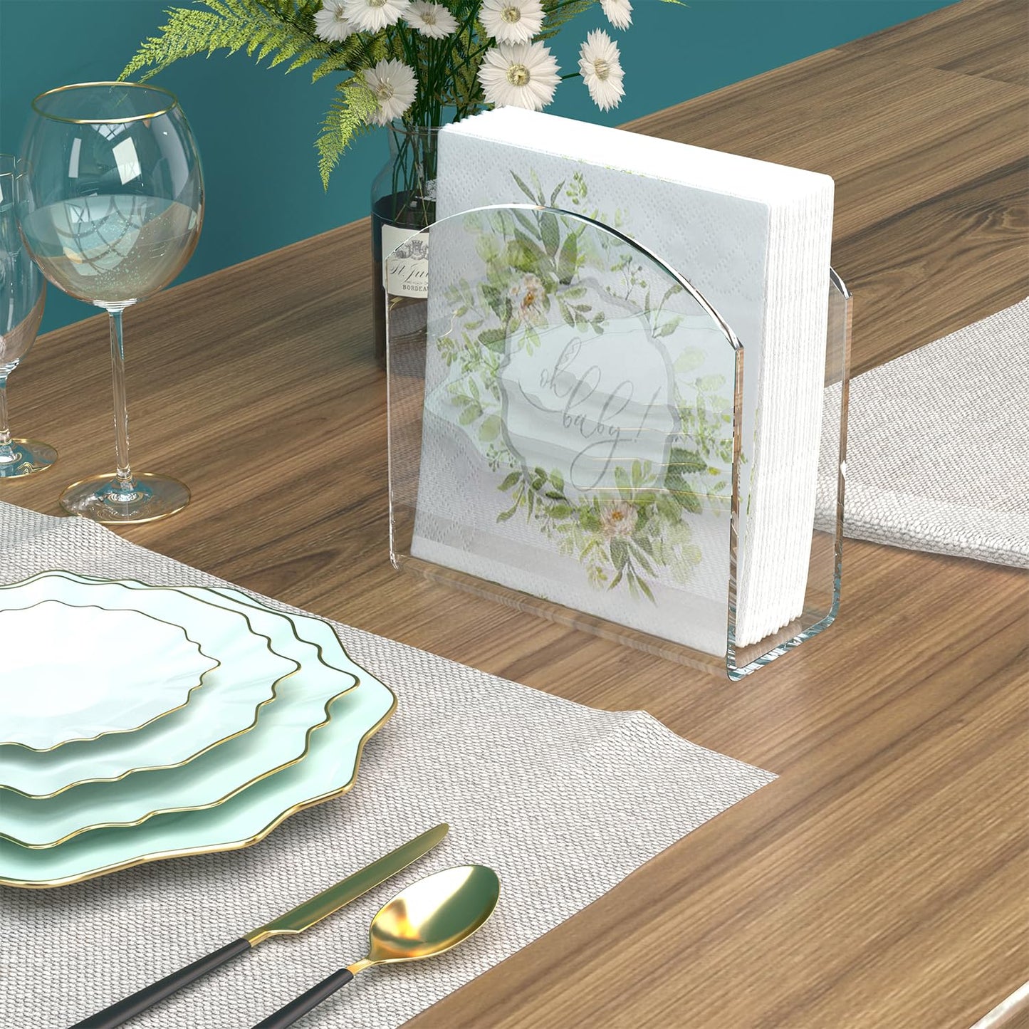 PITBVO Napkin Holder, 2 Pack Clear Acrylic Napkin Tissue Holder for Table,Tissue Paper Cocktail Napkin Holder for Kitchen, Dinner Napkin Dispenser for Bar, Restaurant