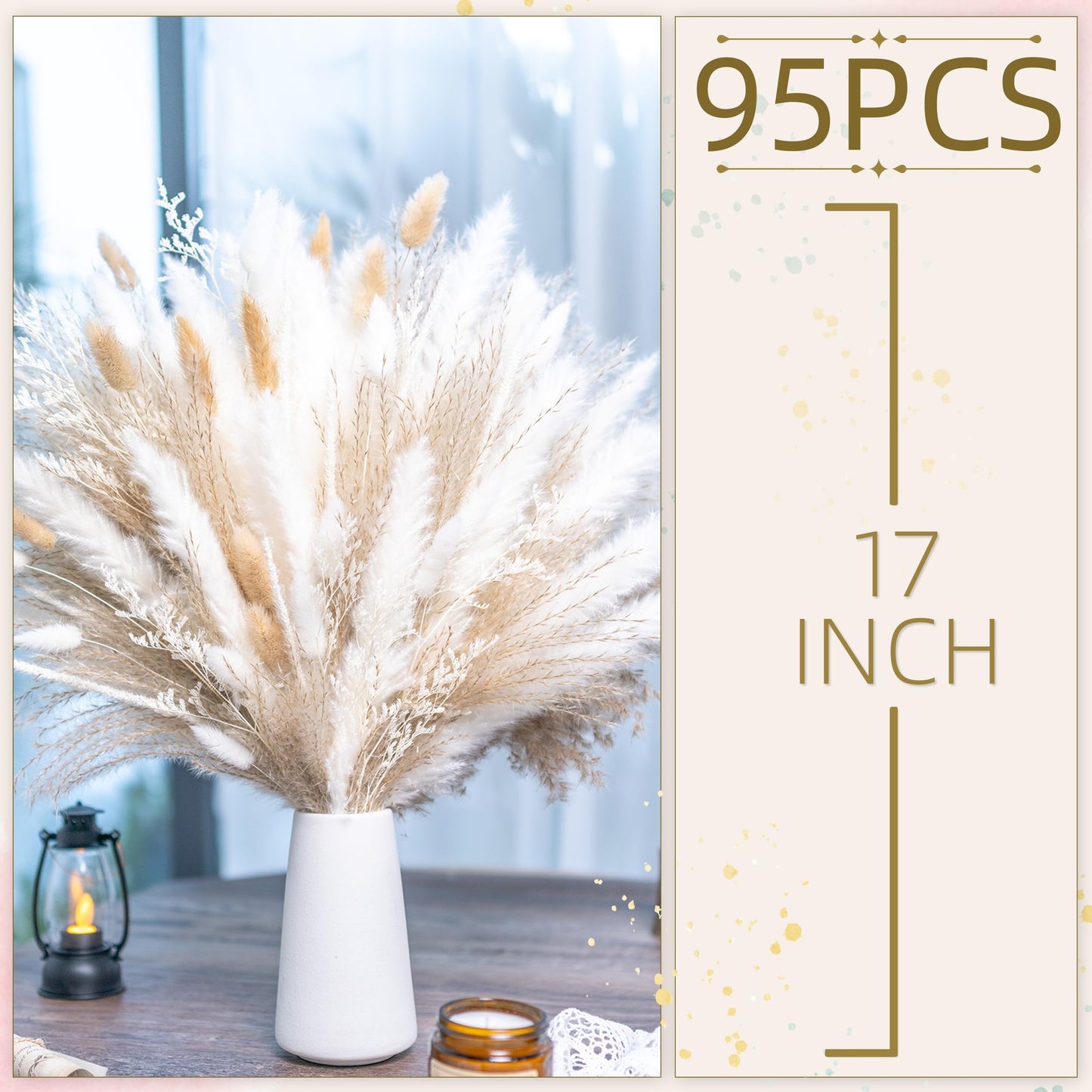 floradream 95 PCS Natural Pampas Grass Decor Bouquet | Boho Dried Floral Arrangement Centerpiece Table Decor Wedding Decor Rustic Decor, Natural, white, beige (Fdm-b-01)