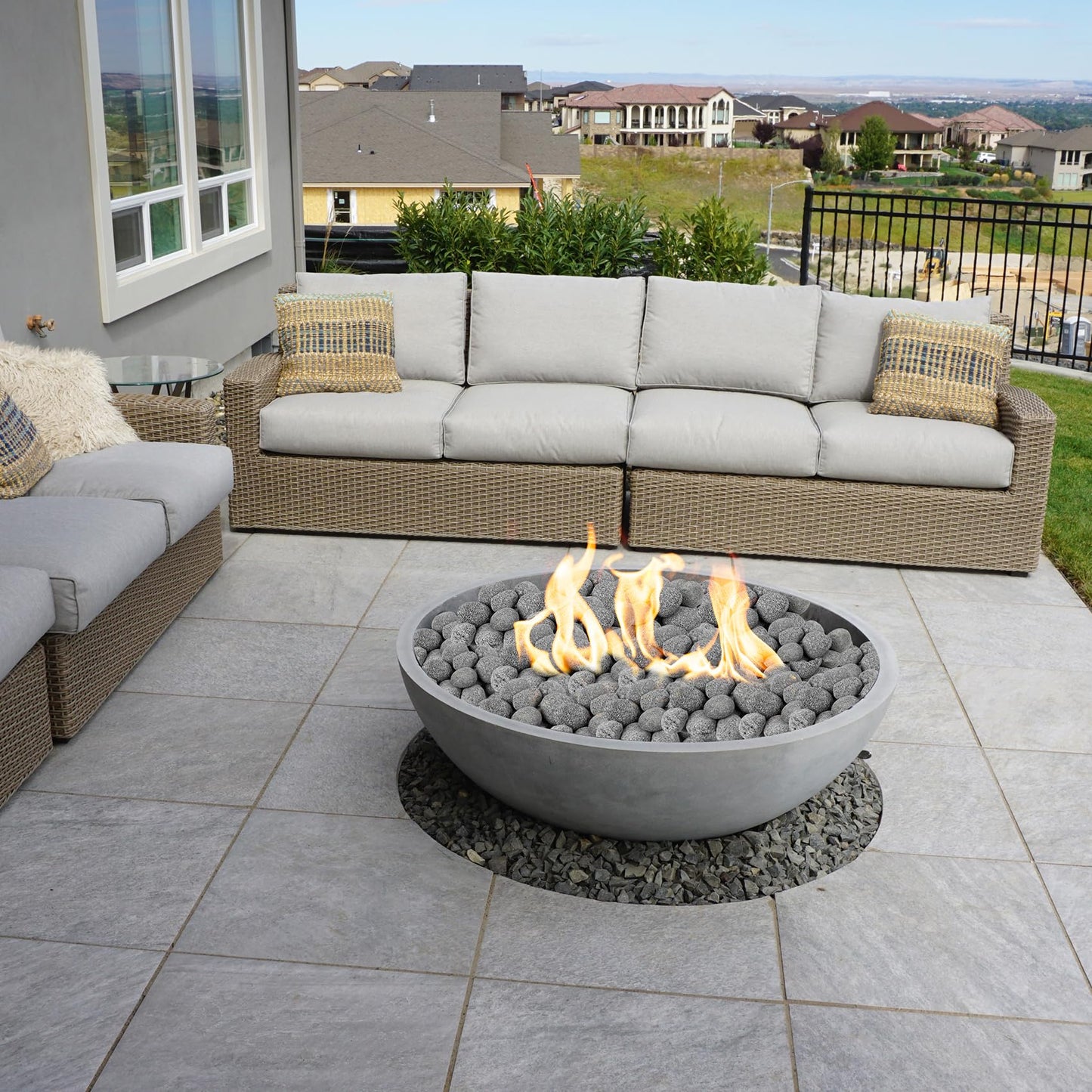 Skyflame 3-5 Inch Round Lava Rock Pebbles, 10 Pounds Black Natural Tumbled Stones for Indoor Outdoor Gas Fire Pit|Fireplaces|Garden Landscaping Decoration| Cultivation of Potted Plants