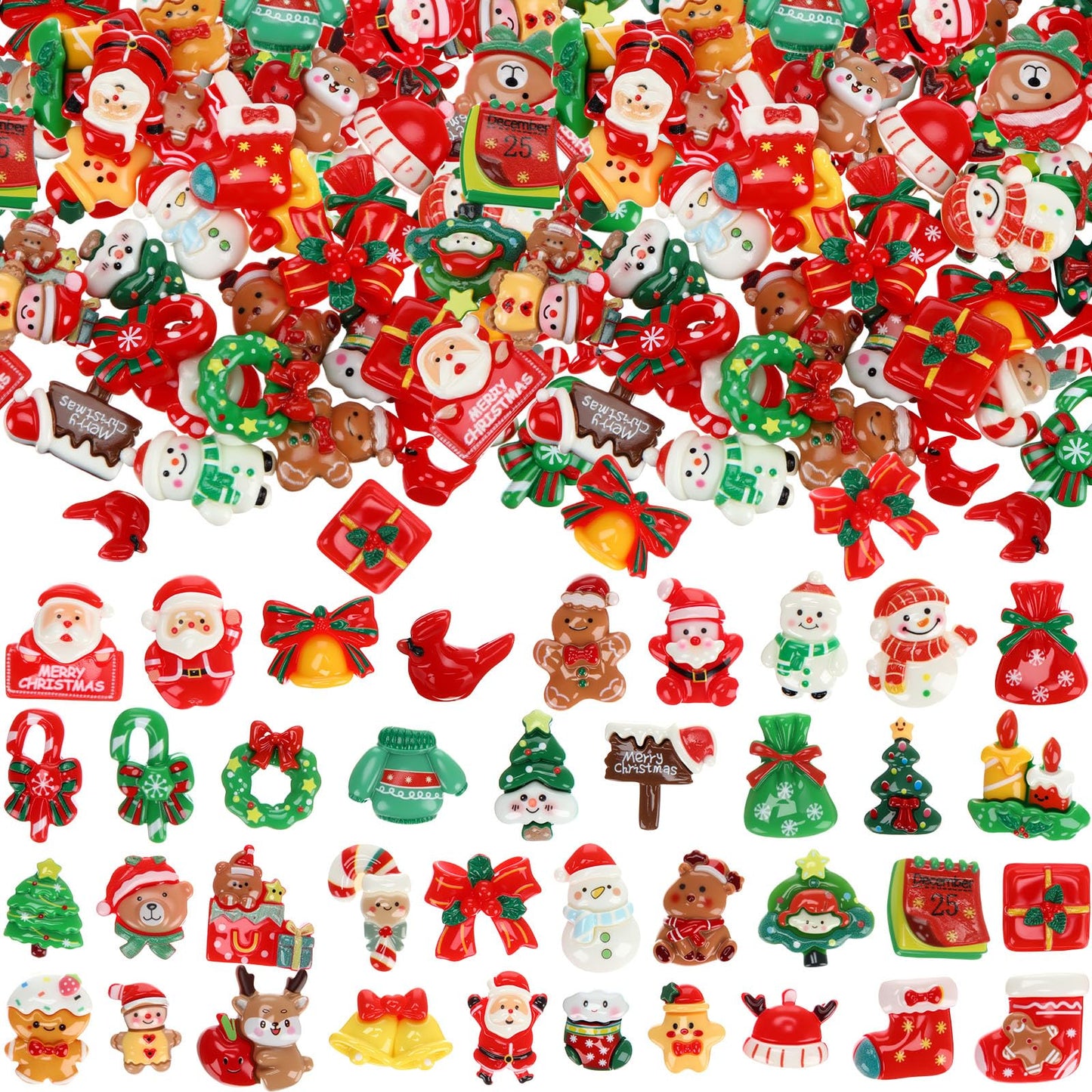 Giegxin 40 Pcs Christmas Resin Charm Kawaii Red Cardinal Candy Canes Santa Claus Flat Back Cabochon Accessories Cute Embellishments Bulk for Christmas Decor Jewelry Cellphone Case Scrapbooking DIY