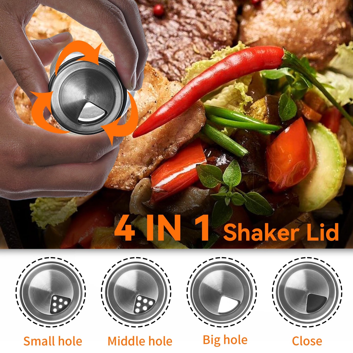 Mlici 6PC Spinning Glass Spice Jars - 360° Rotating Spice Rack Organizer with Jars, Stainless Steel Revolving Seasoning Holder Jars for Countertop Cabinet Kitchen Spices Cruets