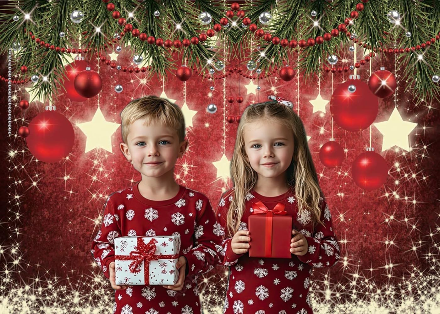 CHAIYA 7x5ft Christmas Backdrop Red Ball Xmas Merry Party Decorations for Family Holiday New Year Backdrop for Christmas Party Decoration Banner Photo Shoot