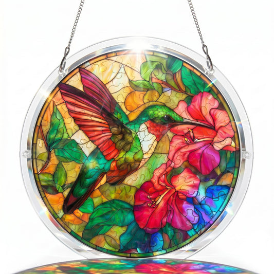 Acrylic Puzzles Suncatcher, 9.8 Inch Hummingbird Window Suncatcher Acrylic Puzzle, DIY Acrylic Suncatcher Jigsaw Puzzle Home Decor Art Gift