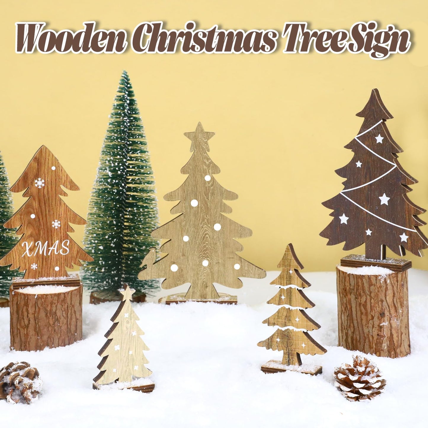 Christmas Decorations Indoor - 5PCS Wooden Christmas Trees Tabletop Shelf Decor Rustic Christmas Decorations Table Centerpieces Wooden Trees Sign for Home Office Fireplace Farmhouse Xmas Party