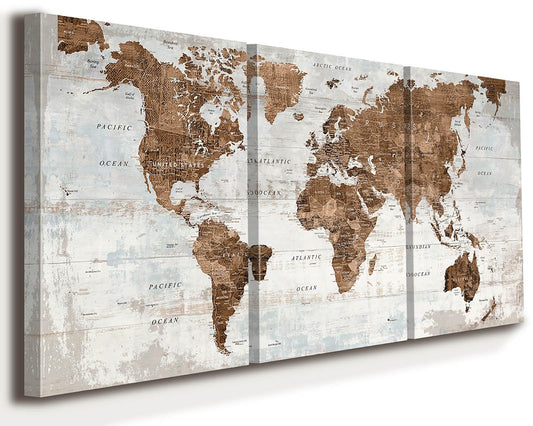 JIMHOMY Office Wall Art Canvas World Map Motivational Wall Decor Living Room Vintage Pictures for Dining Room Home Man Global Artwork 60" X 28"
