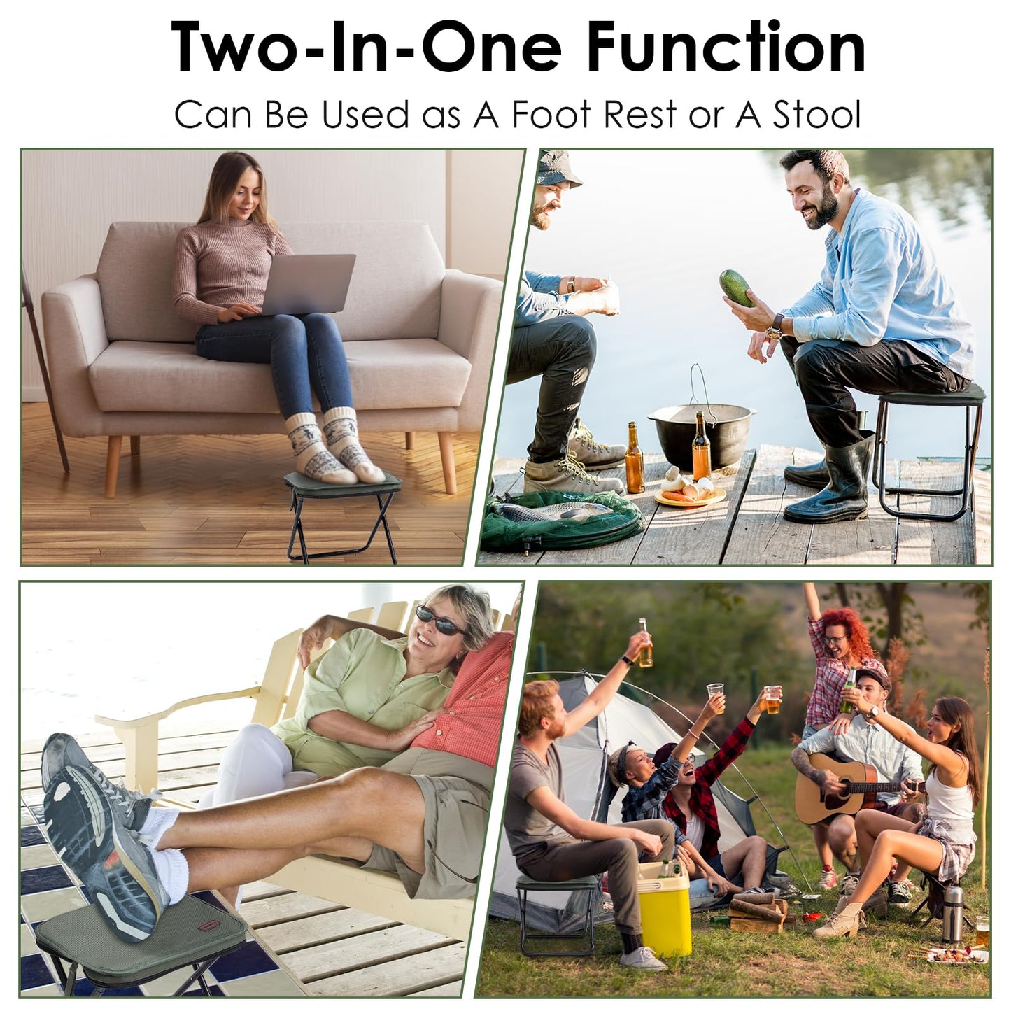 MOONCY Portable Stool, 13 Inch Small Folding Stool for Adults, Ultralight Green Camping Stools for Hiking and Fishing, Hold Up to 265 LBS