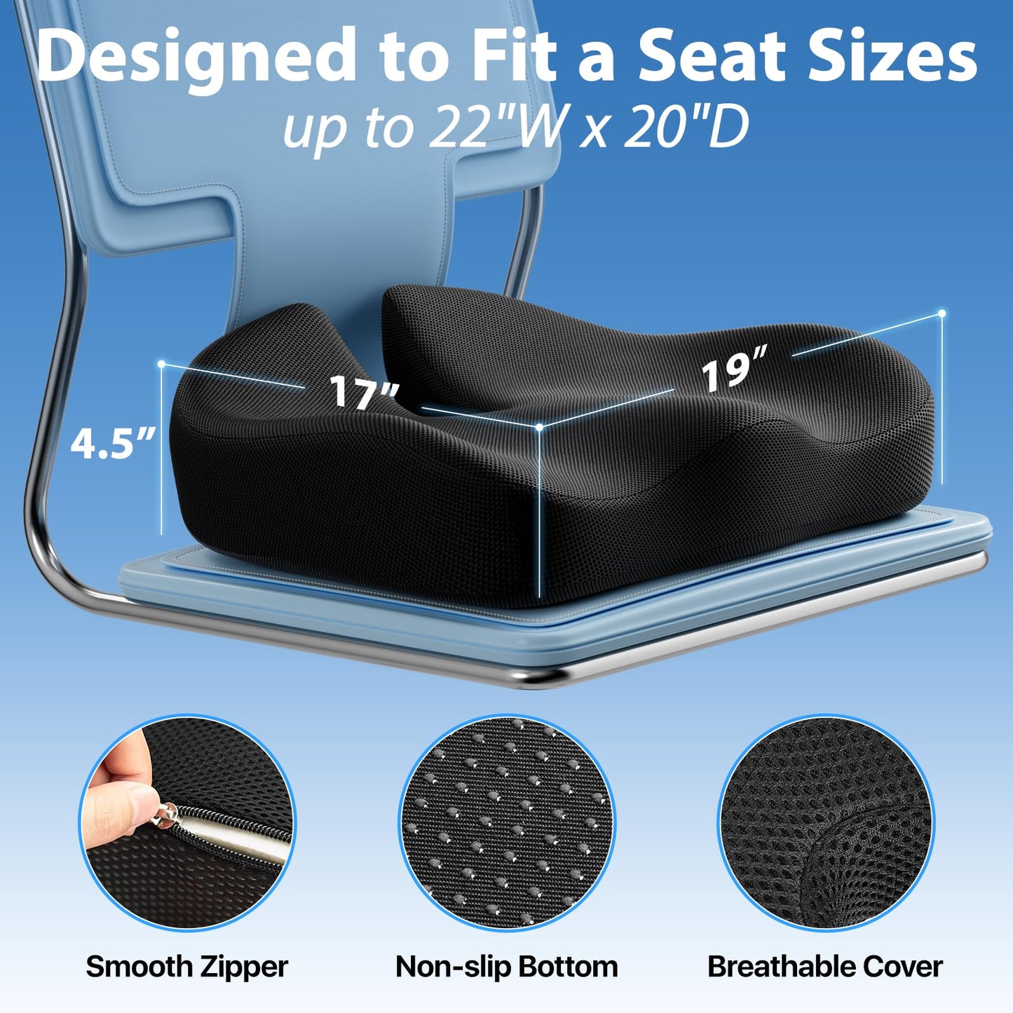 CJACSOC Seat Cushion, Extra Large Memory Foam Cushion for Office Chair Cushions, Ergonomic Cushions Pad Pillow for Pressure Relief Sciatica & Pain Relief for Long Sitting