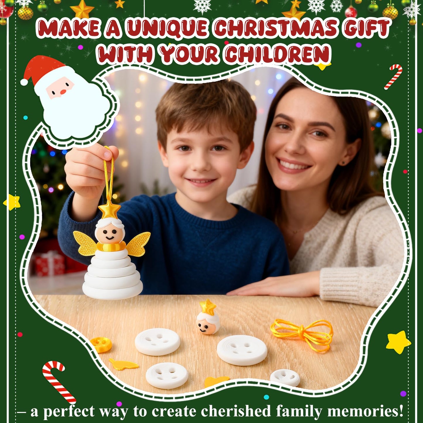 Button Christmas Tree Ornament Kits, DIY Christmas Button Ornament Making Set,Fun Christmas Buttons Crafts Making Set,Tree Hanging Decorations(2PCS-B)