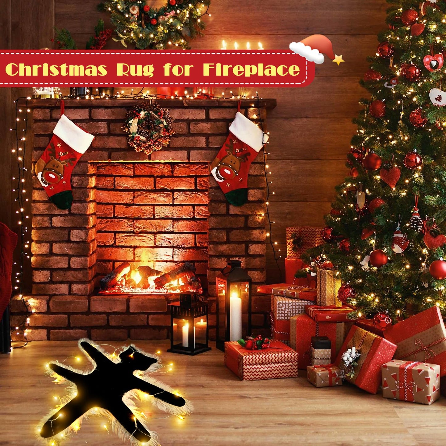 LARFOEK Light Up Fried Cat Rug, Christmas Vacation Decoration Vacation Village Gifts Funny Christmas Decoration Rug with Light Always On or Flashing Halloween Decor (Warm Lights)