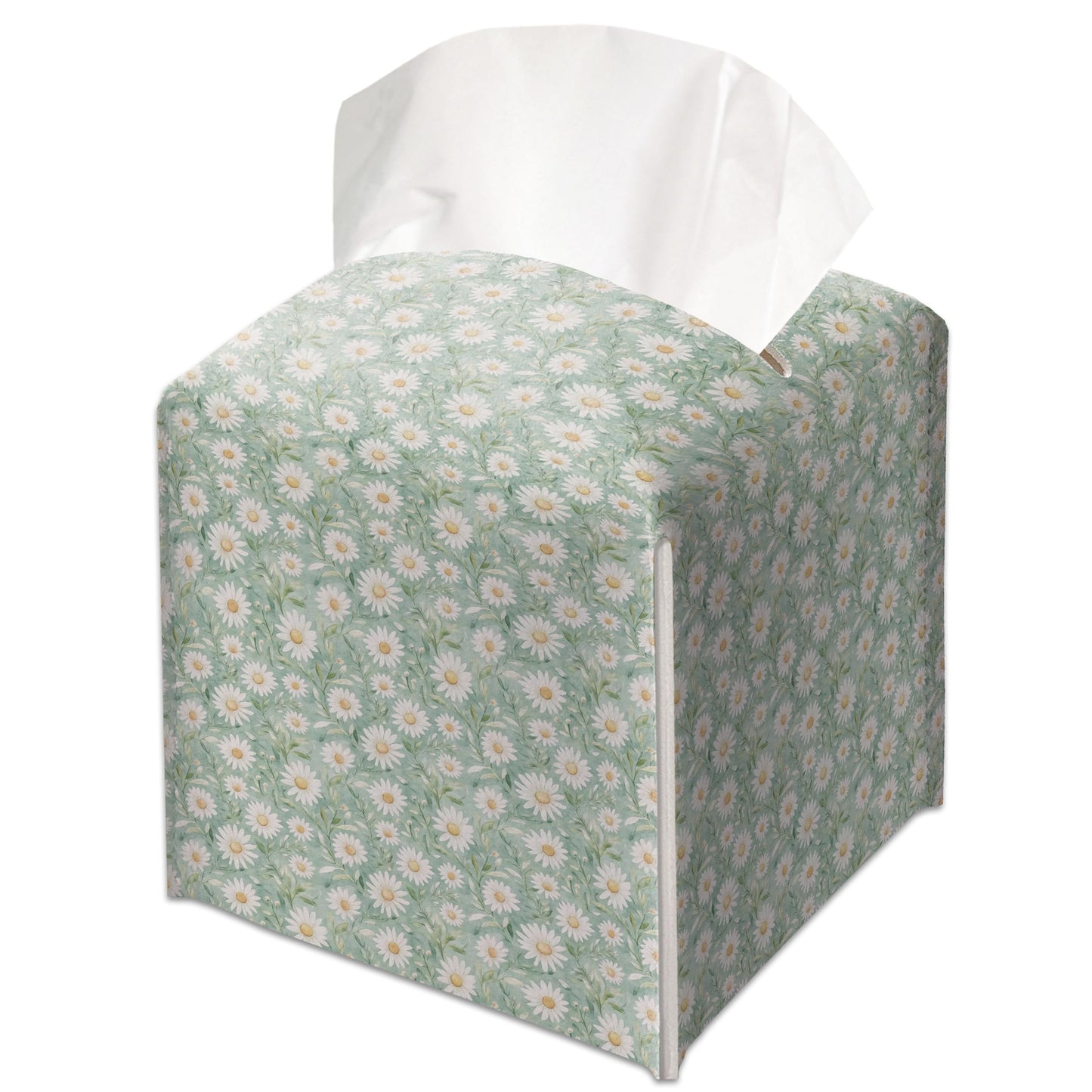 Daisy Sage Floral Decorative Leather Tissue Box Cover - Tissue Box Holder Gifts for Women Family and Friends Funny Unique Home Decor Decorative for Kids Room Kitchen Bathroom Office - A08