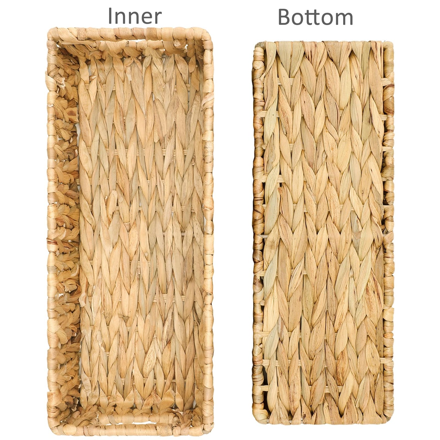 Graciadeco Nesting Small Wicker Basket, Water Hyacinth Toilet Paper Baskets Bathroom Organizer Woven Long Narrow Baskets for Organizing Pantry Bathroom Toilet Tank, 2 Pack