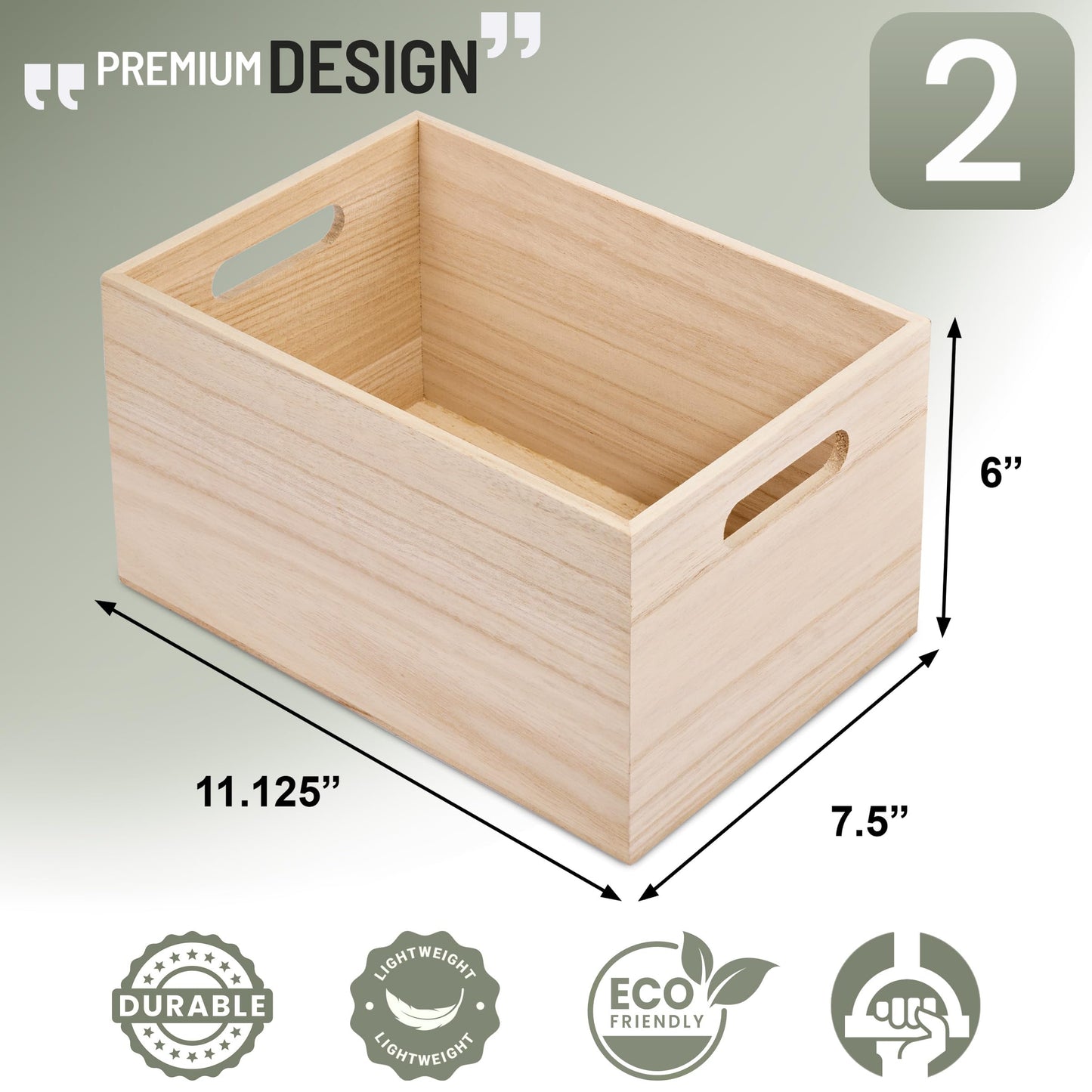 Sorbus Unfinished Wood Crates - Organizer Bins, Wooden Box for Pantry Organizer Storage, Closet, Arts & Crafts, Cabinet Organizers, Containers for Organizing (2 Pack)