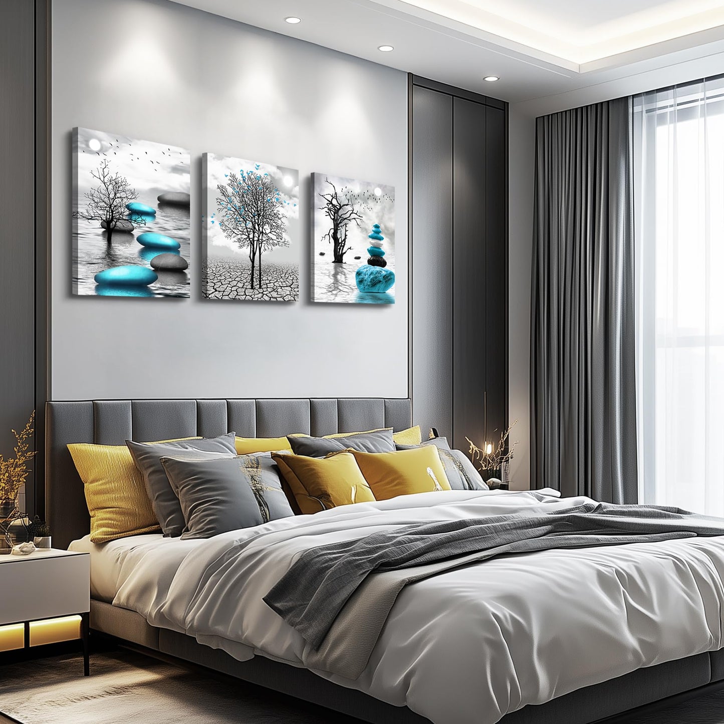 DZRWUBHS Abstract Wall Art for Living Room，3 Piece Modern Canvas Artworks Stones in The Water Zen Wall Decor Minimalist Meditation Picture Painting Prints for Bedroom Bathroom Hallway Home Office