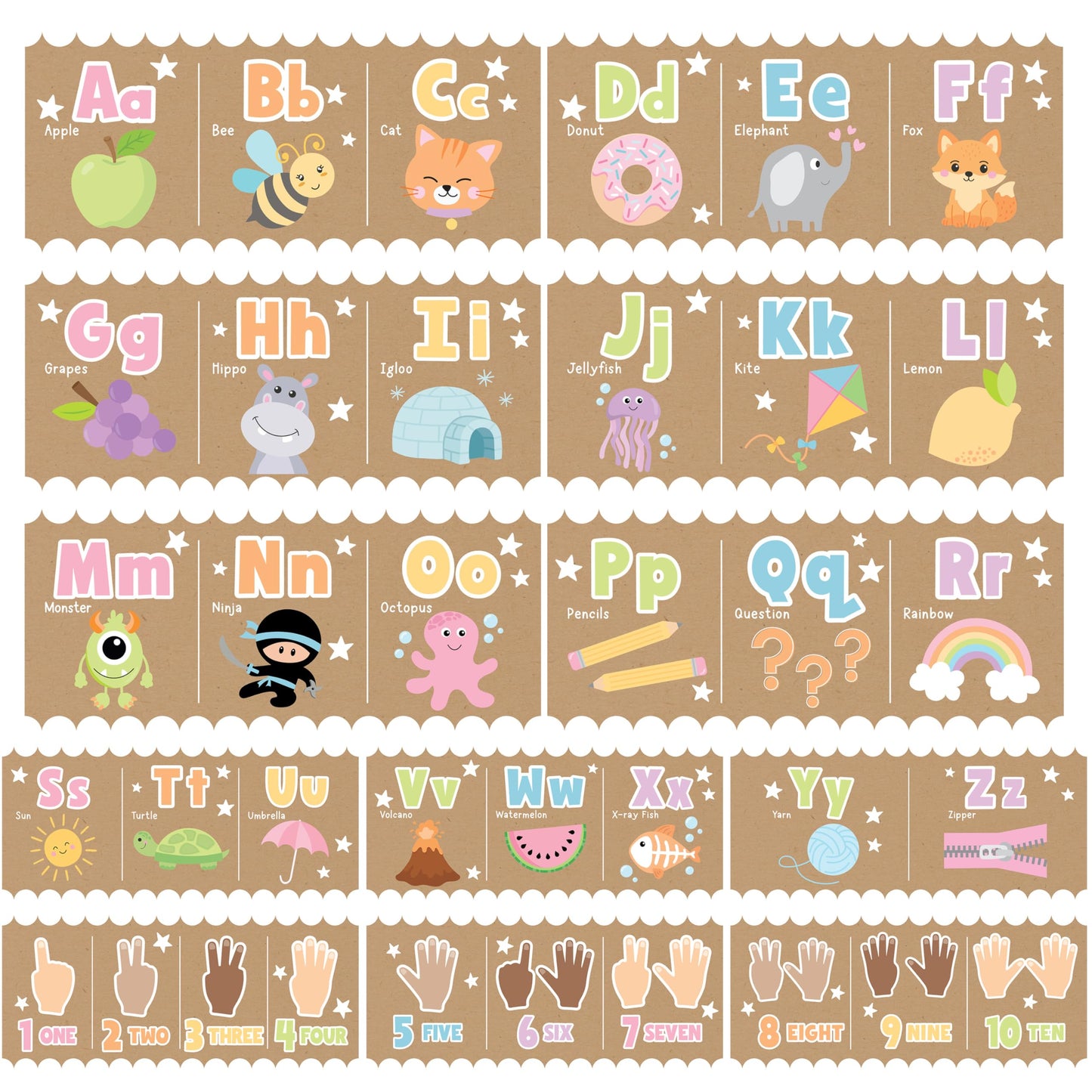 Hadley Designs Alphabet for Classroom Wall Decor - ABC Posters for Classroom Wall Chart Preschool & Kindergarten, ABC Letters & Number Line Elementary Must Haves, Kraft Daycare & Homeschool Essentials
