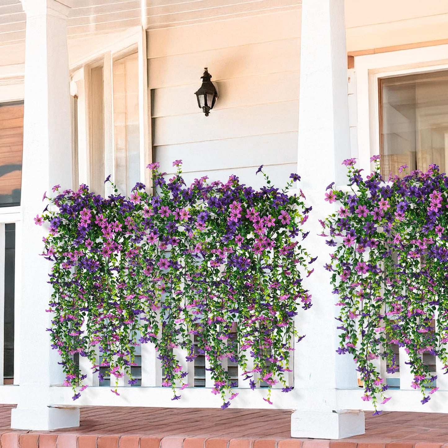 INQCMY Artificial Fake Hanging Flowers Plants for Outdoor Summer Decoration,2 PCS Faux Silk Daisy with Eucalyptus Leaves,UV Resistant Look Real for Outside Home Planter Porch Patio Balcony Yard Decor