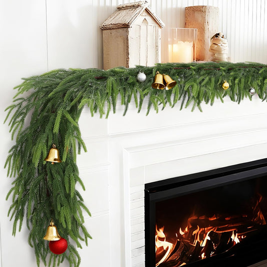 Homiton 6ft Christmas Norfolk Pine Garland, Artificial Real Touch Pine Garlands, Christmas Greenery Garland for Xmas Mantle Fireplace Table Outdoor Indoor Decoration (1, 6 FT)