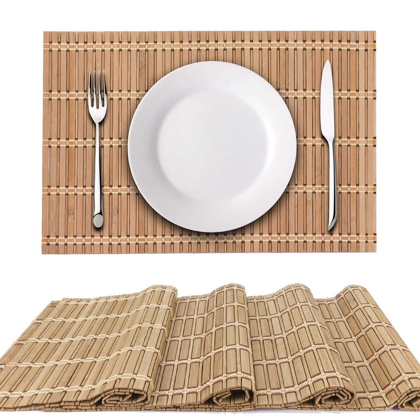 NETEHA Natural Bamboo Placemat-4 Pack- Set of Wooden Square Placemats, Suitable for Non-Slip and Resistant Bamboo Table Placemats in Restaurants and Kitchen