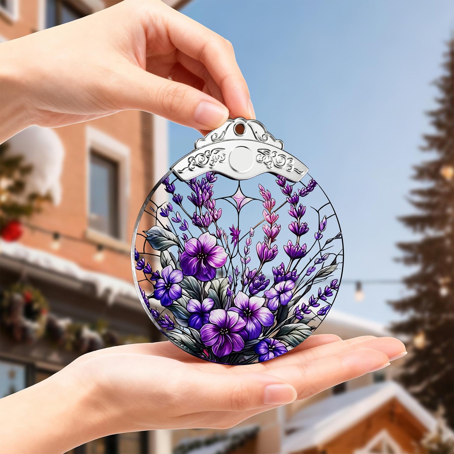 SUNQEBO Stained Glass Ornament, Purple Bauhinia and Violets Ornaments, Unique Crystal Ornaments, Hanging Holiday Presents Idea, Car Hanging Ornaments, Car Charm, Mirror Accessories