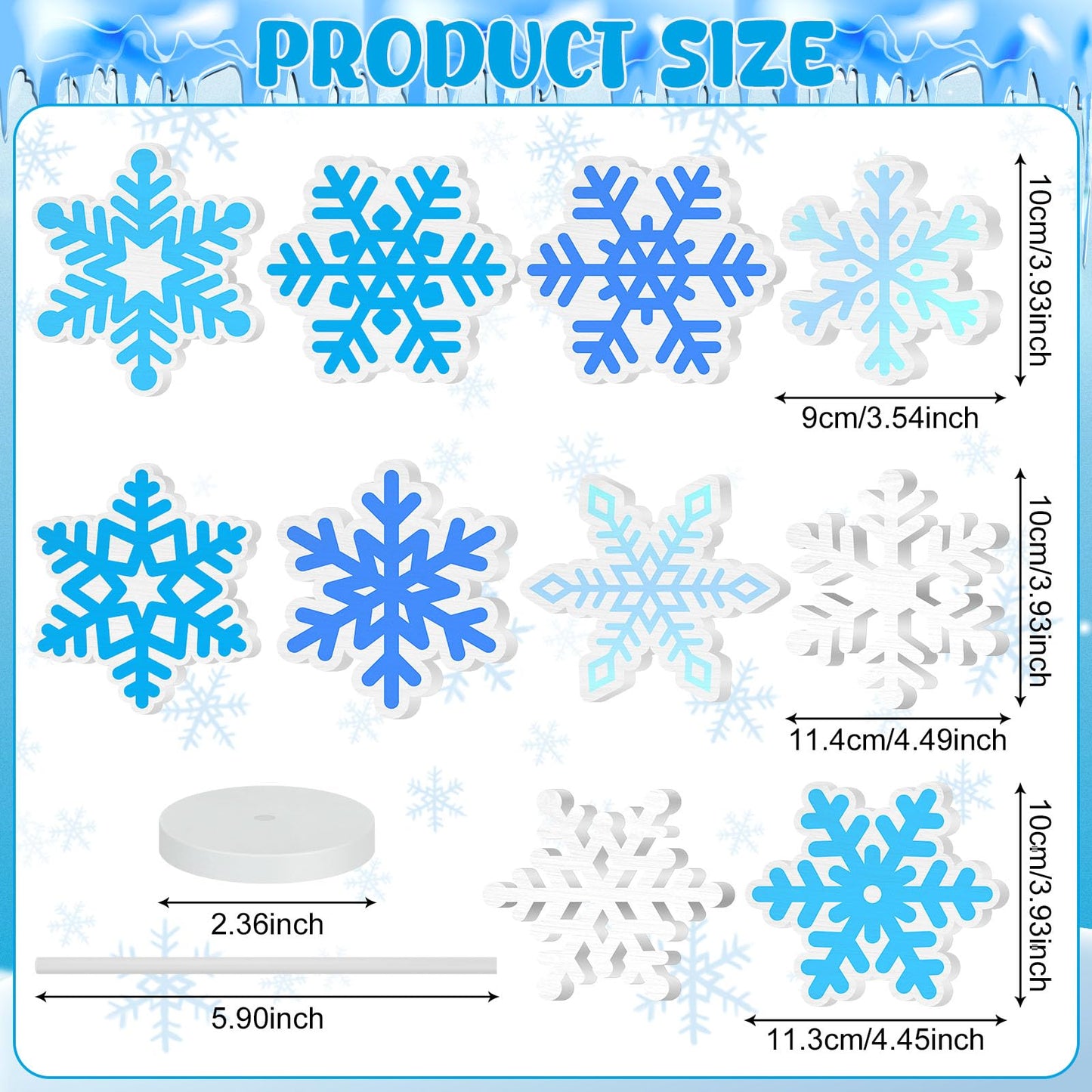 Geelin 10 Pcs Wooden Snowflake Table Decor Winter Decoration Snowflakes Table Centerpiece Standing Snowflakes Tabletop Signs Tabletop Gift for Winter Holiday Wonderland Home Desk Party Decoration