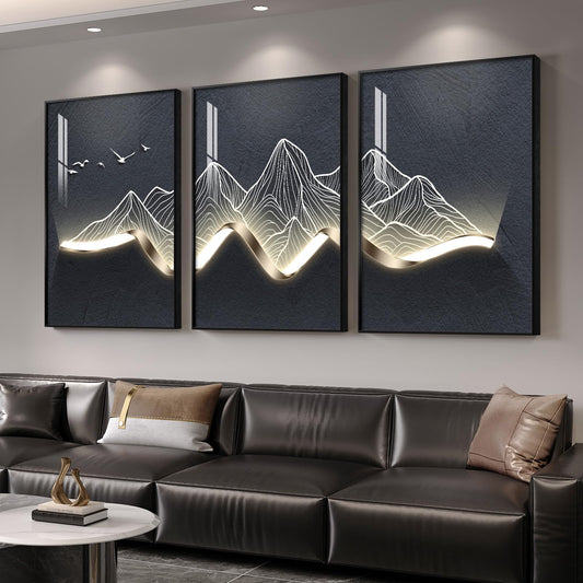 Large Framed Modern Abstract Mountain Wall Art for Living Room, 3 Piece Contemporary Minimalist Prints Paintings, Elegant Luxury Pictures for Entryway, Bedroom, Home Office Wall Decor 24x36 In