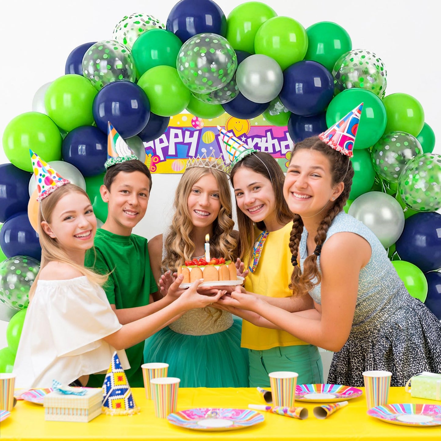 Metallic Silver Balloon Dark Blue Green Balloons and Green Confetti Balloons for Birthday Retirement Bridal Shower Congrats Graduation Wedding Anniversary Party Decoration