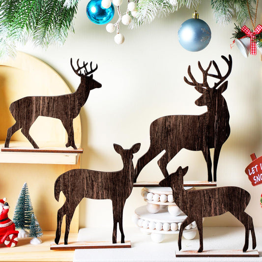 Barydat Winter Table Decorations Wooden Pine Tree Reindeer Table Centerpiece Winter Tabletop Signs Rustic Farmhouse Decor for Home Office Desk Party Favors(4 Pcs,Reindeer)