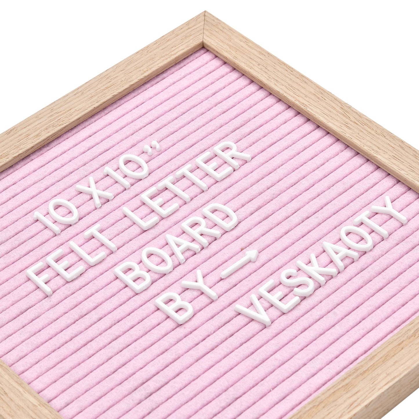 Felt Letter Board with 294 Letters, Numbers & Symbols - 10 x 10 inch Changeable Message Board with Wooden Frame Wall Mount Hook, Pink & Wood