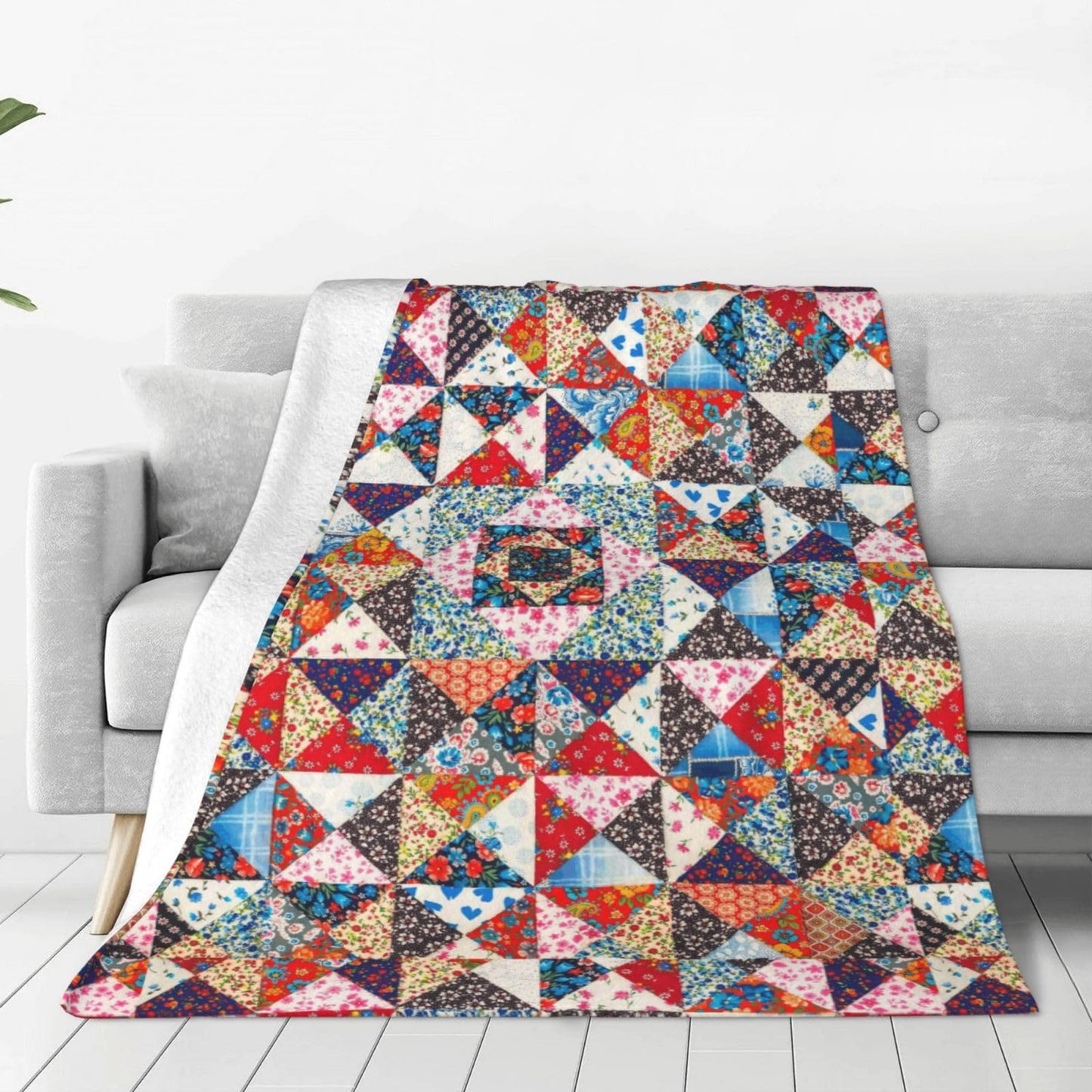 Printed Abstract Floral Boho Patchwork Throw Blanket Ultra Soft Cozy Flannel Fleece Blanket Fuzzy Warm Lightweight Bedding for Couch Sofa Chair Bed Living Room Bedroom Decor,50"X40"