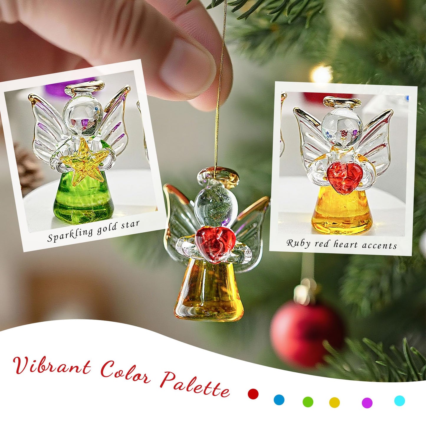 Mini Glass Angel Christmas Ornaments for Tree, 1.6" Small Crystal Guardian Angel Ornament Bulk for Christmas Tree, 2025 Hand Blown Spun Glass Home Decor Xmas Gift, Set of 12