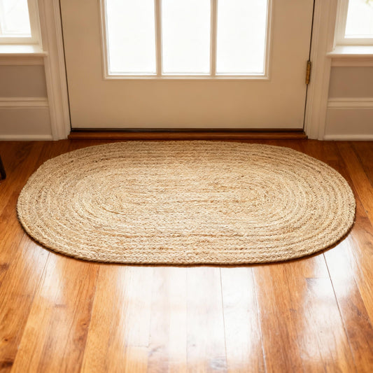 · REDEARTH · Oval Area Rug - 2'x3' Braided Natural Jute with Non-Skid Backing - Handwoven Boho Rug for Bedroom, Kitchen, Living Room - Farmhouse Aesthetic Home Decor - Durable Handmade Rug