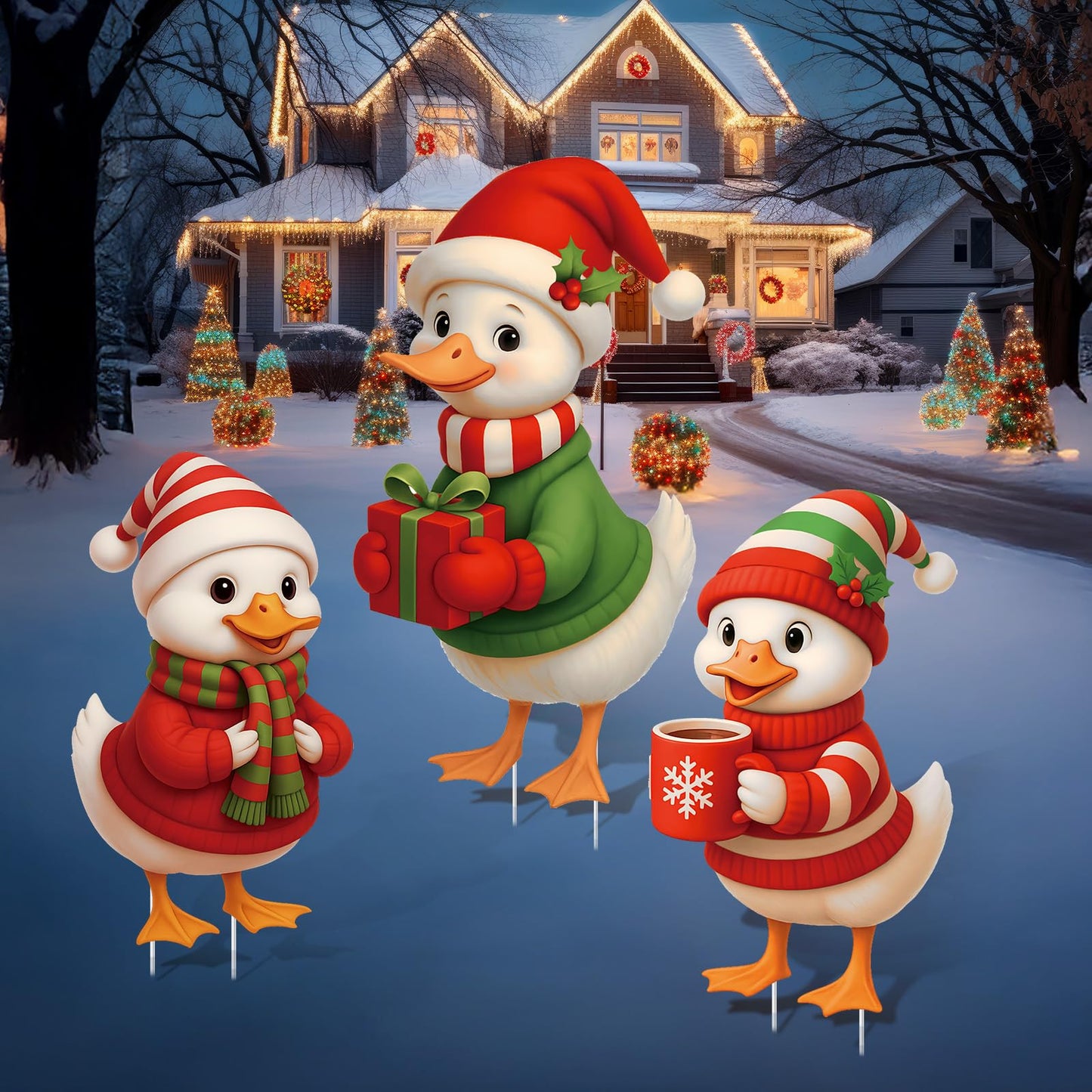 Marsui 3 Pcs Christmas Outdoor Decorations Goose Yard Sign with Stakes Christmas Yard Decorations Cute Goose Stakes Signs for Home Lawn Garden Decor Holiday Party Supplies