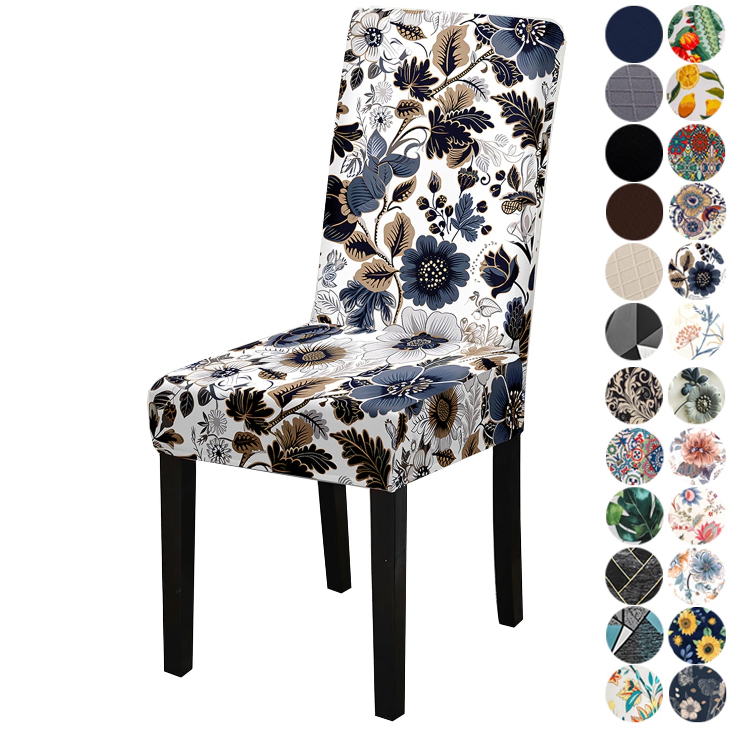 Lalluxy Chair Covers for Dining Chair Set of 4, Stretchy Soft Parson Chair Covers Removable Washable Kitchen Dining Room Chair Slipcovers with Elastic for Universal Fit (Dark Flowers II)