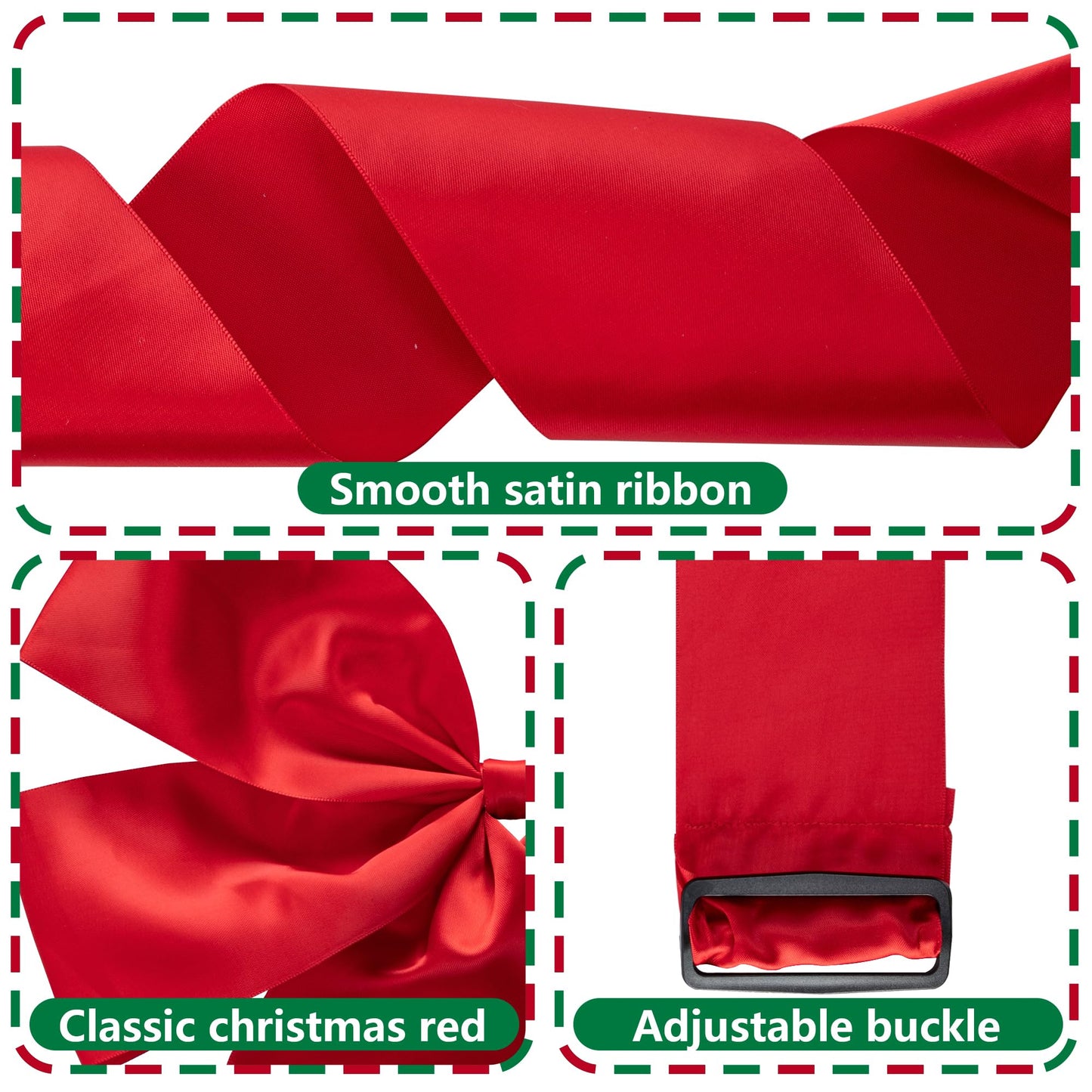 Iceyyyy 14.2 Ft Extra Large Christmas Front Door Warpping Bow, Adjustable Red Christmas Doors Ribbon Bow with Buckle, Giant Christmas Door Wreath Bows for Cabinet Door Home Festival Decor
