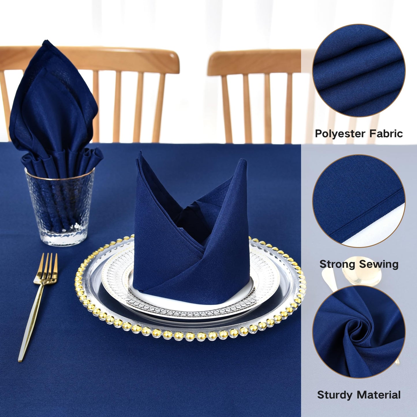 Cloth Napkins Set of 6 Washable Dinner Napkins Square 18X18 Inch Navy Blue Reusable Table Napkin with Hemmed Edges for Hotel Restaurant Wedding Party Banquet Event