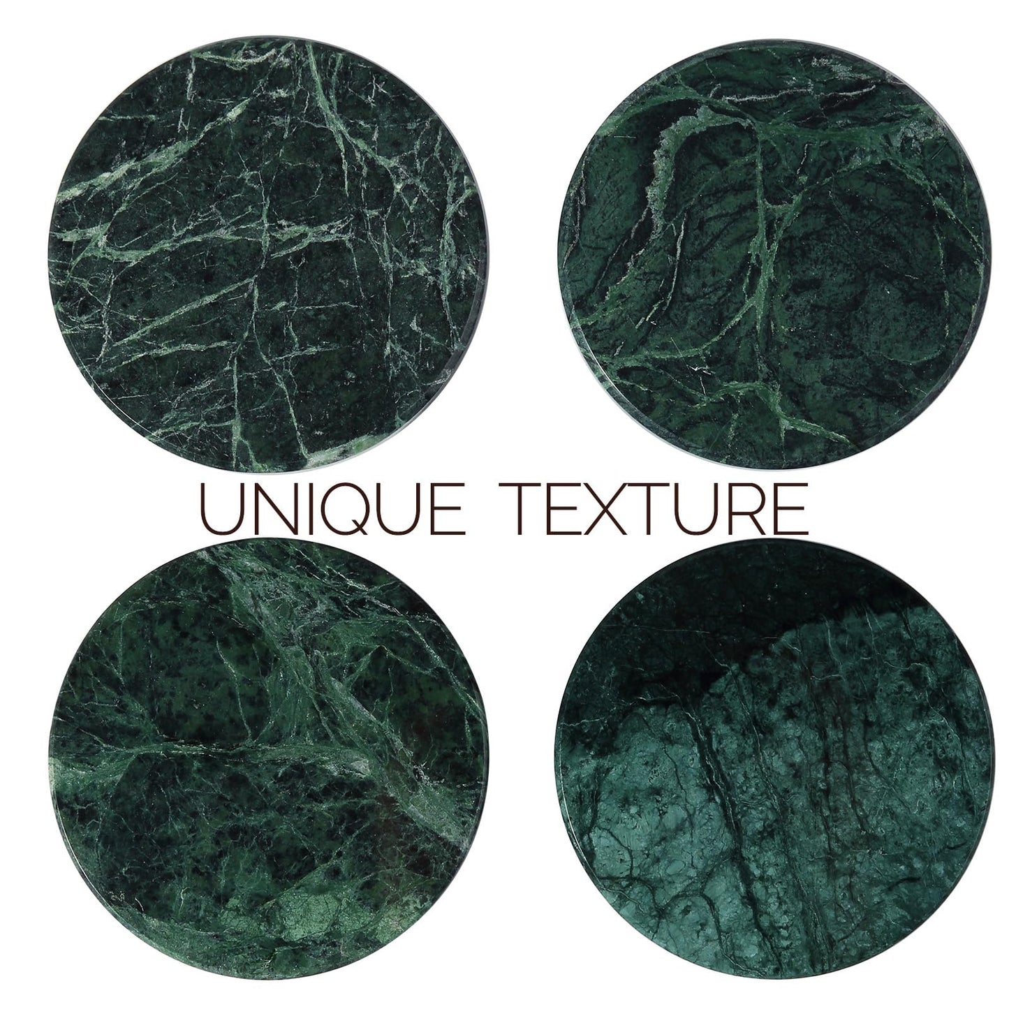 Koville Marble Coaster Set of 4, Round Coasters, 4" Stone Coaster for Drinks Coffee, White Marble Coasters for Coffee Table Home Bar Decor, Heat Resistant, Gift Choice(Green)