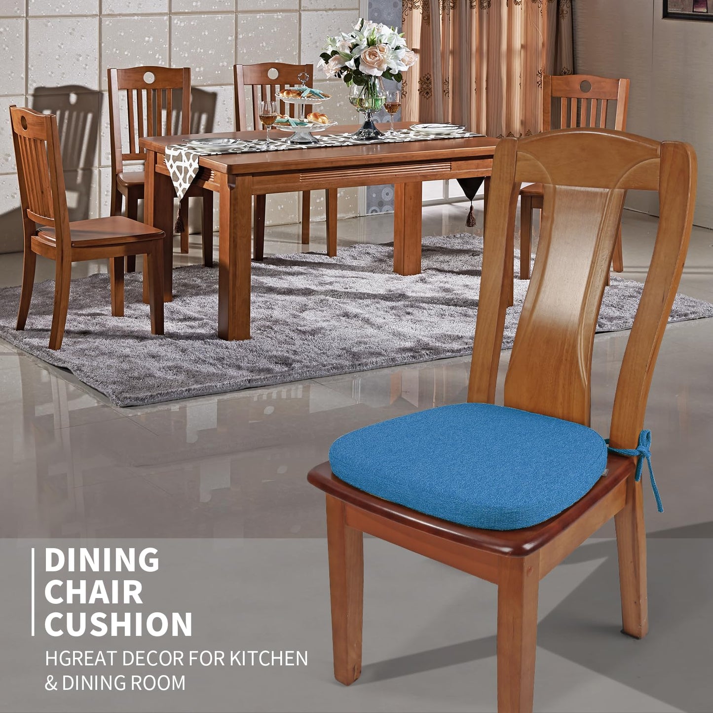 SINOSSO 1 Pack Memory Foam Chair Cushions for Dining Chair, Friendly Woven Fabric 16" U-Shape Comfortable Kitchen Chair Pad, Removable Slip Resistant Seat Cushion (1 Piece, Blue)
