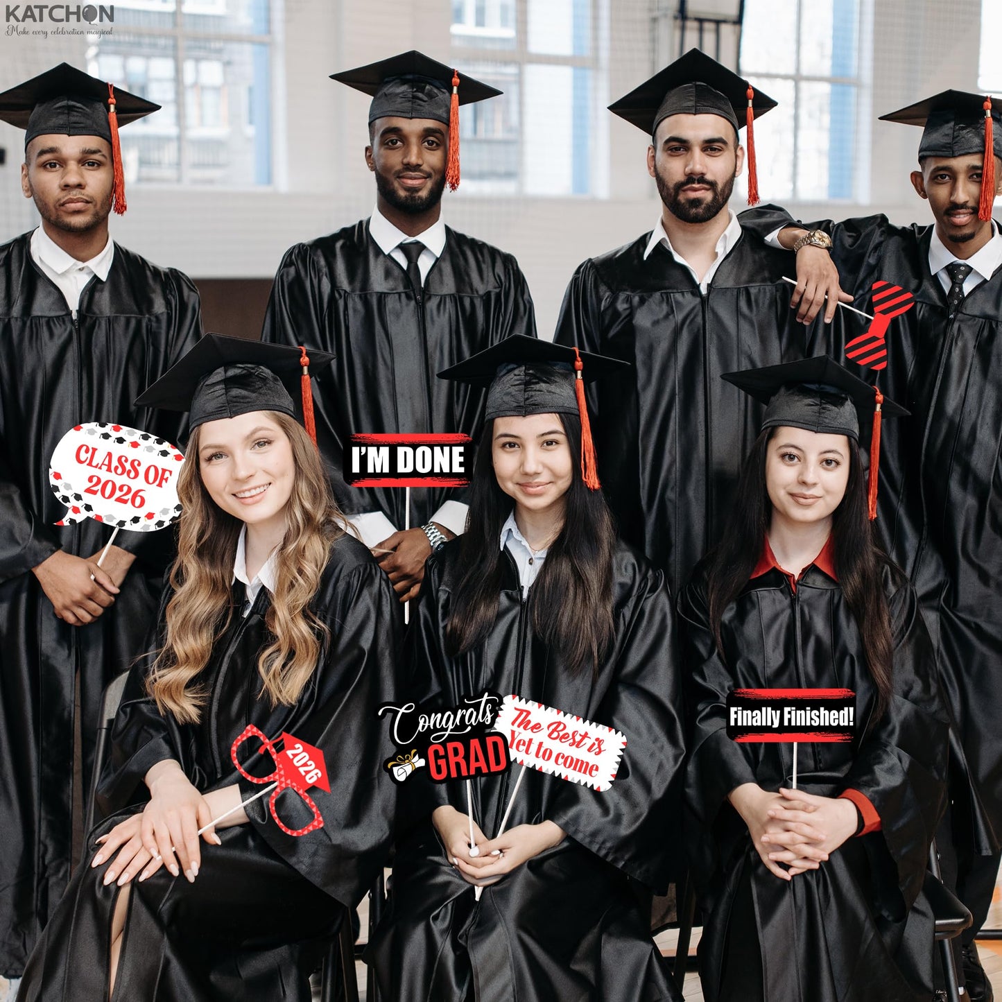 Graduation Decorations 2026 | Red Graduation Photo Props - Pack of 23 | Photo Props for Red & Black | Graduation Props for Congrats Grad Decorations | Class of 2026 Decorations, KatchOn