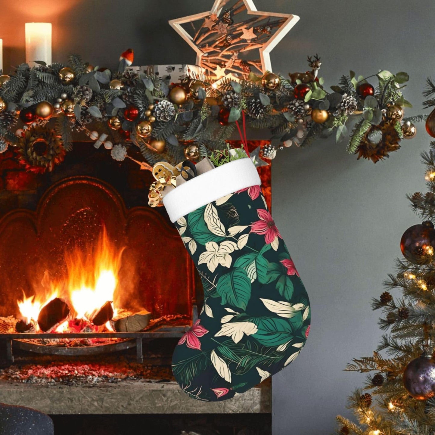 KOPUUYRD Flower Leaf Print Luxurious Holiday Socks,Unique Christmas Socks for Joyful Season,Festive Ornament Classic