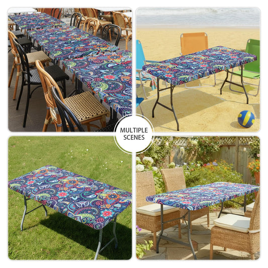 Smiry Spandex Fitted Tablecloth for 6 Foot Rectangle Tables, Washable Picnic Table Cover with Elastic, Stretch Reusable Table Cloth for Outdoor, Camping, Dining & Kitchen (Paisley, 30"x72")
