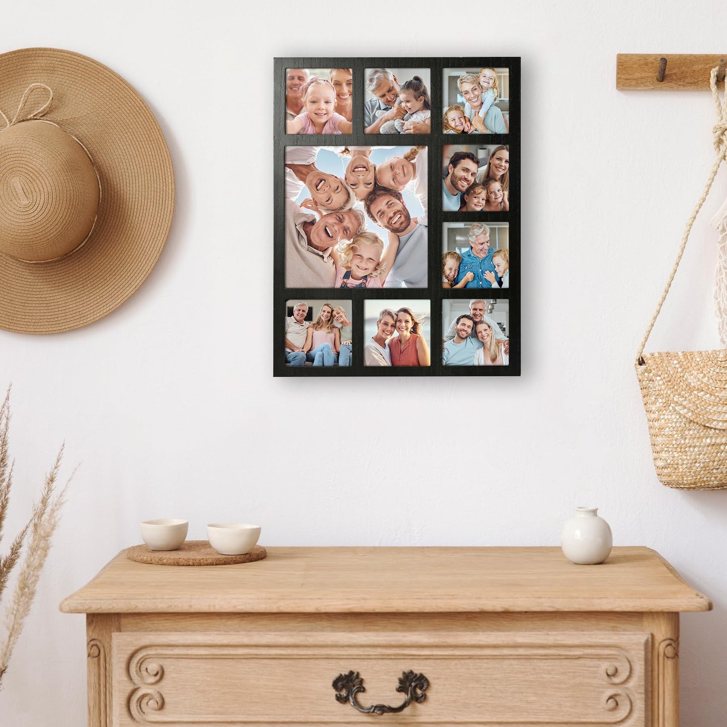 MONT PLEASANT Picture Frame Collage Family Photos Display 4x4 and 8X8-9 Openings Collage Picture Frame for Wall for Tabletop Stand Black Picture Frames Set for Home Decor Family Gifts