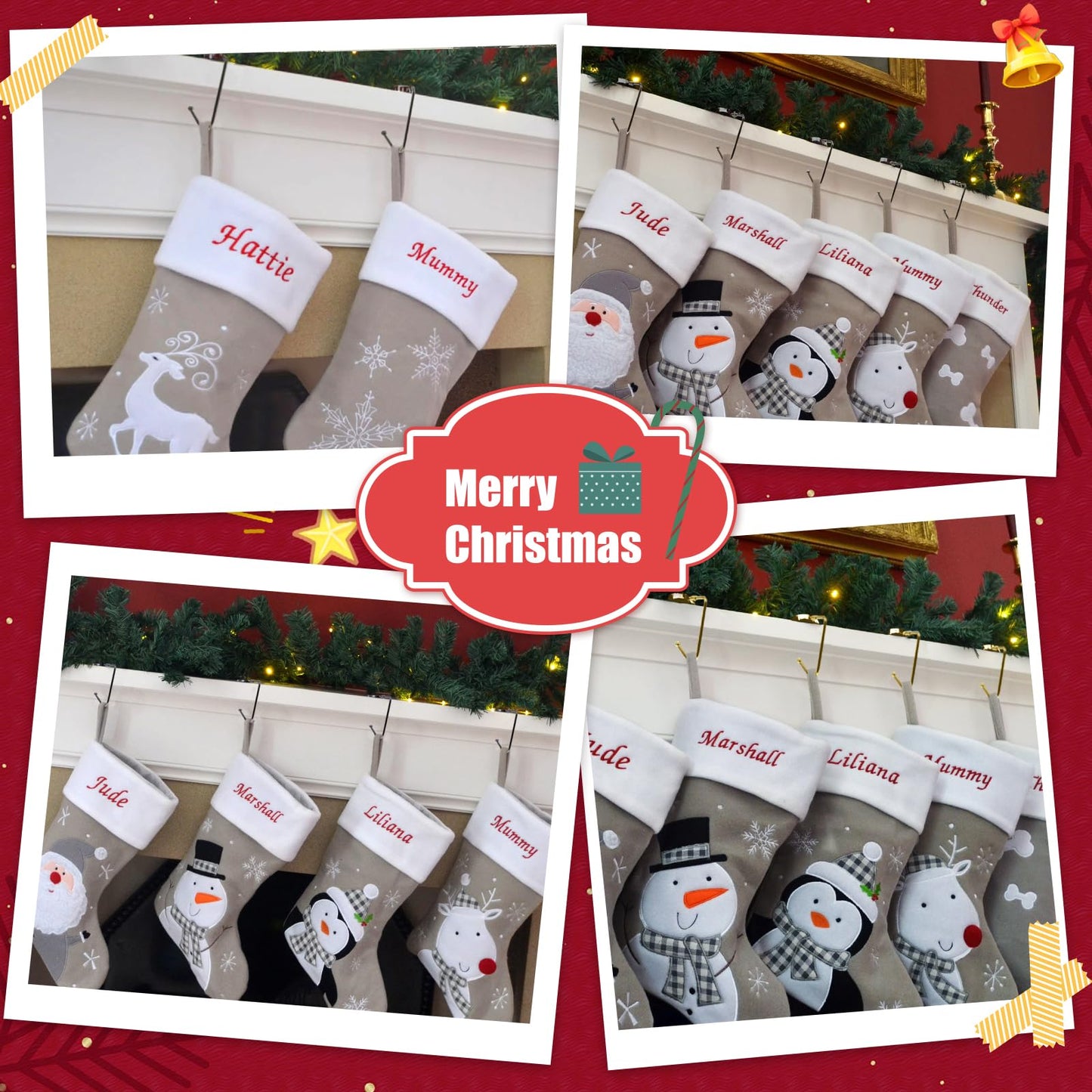 Christmas Stocking Holders for Mantle, Non-Slip Safety Fireplace Mantel Stocking Hooks with Separate Adhesive Strips, Silicone Pad Grip Hanger for Xmas Party Decoration (Silver,6)