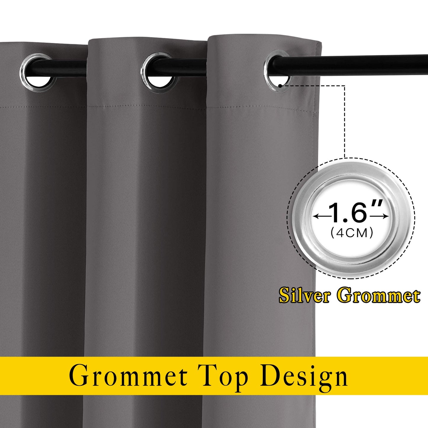 NICETOWN Gray Blackout Curtains for Bedroom 84 inches Long - Thermal Drapes Grommet Room Darkening Light Blocking Curtains Window Treatments for Living Room (2 Panels, W52 x L84, Grey)