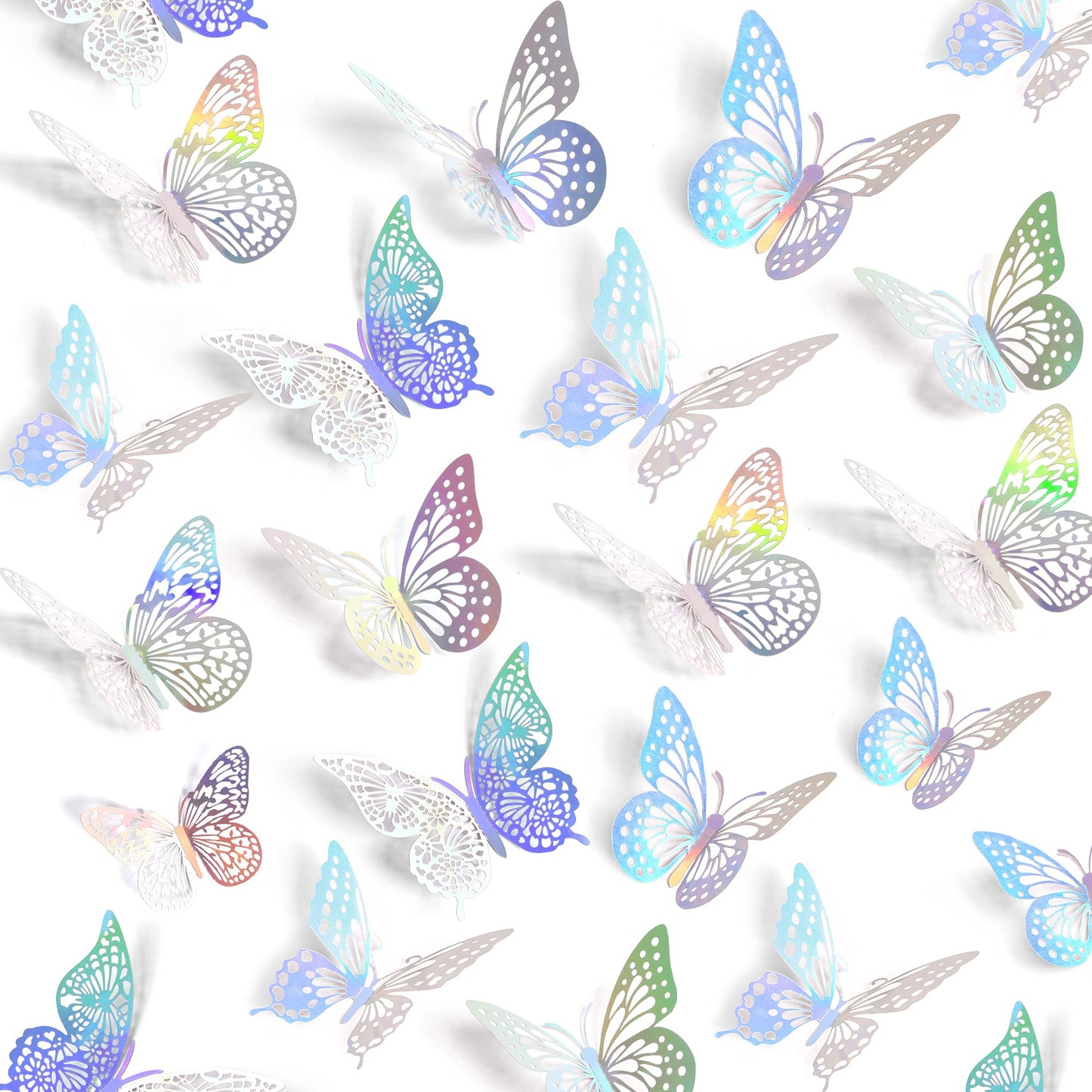 SAOROPEB 3D Butterfly Wall Decor - 48 Pcs, 4 Styles, 3 Sizes - Removable Stickers (Laser)