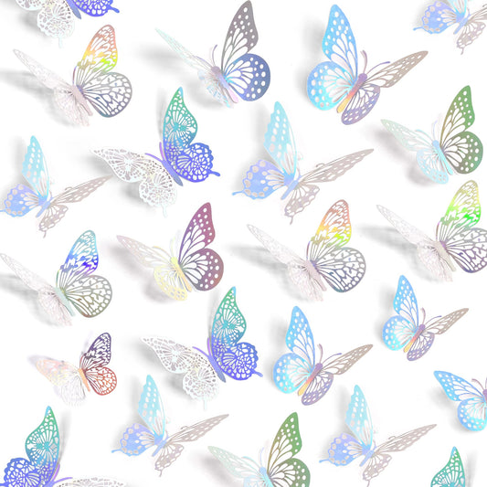 SAOROPEB 3D Butterfly Wall Decor - 48 Pcs, 4 Styles, 3 Sizes - Removable Stickers (Laser)
