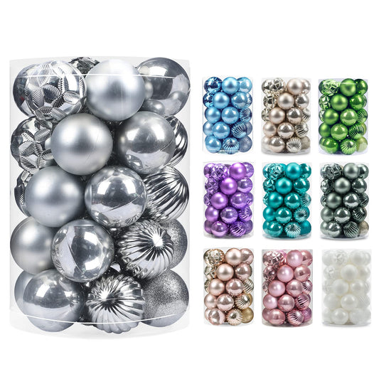 AMS 2.36''/60mm 34ct Christmas Ball Large Ornaments Party Decorations Shatterproof Festival Pendant Hangings for Xmas Tree Decor (60mm, Sivler)