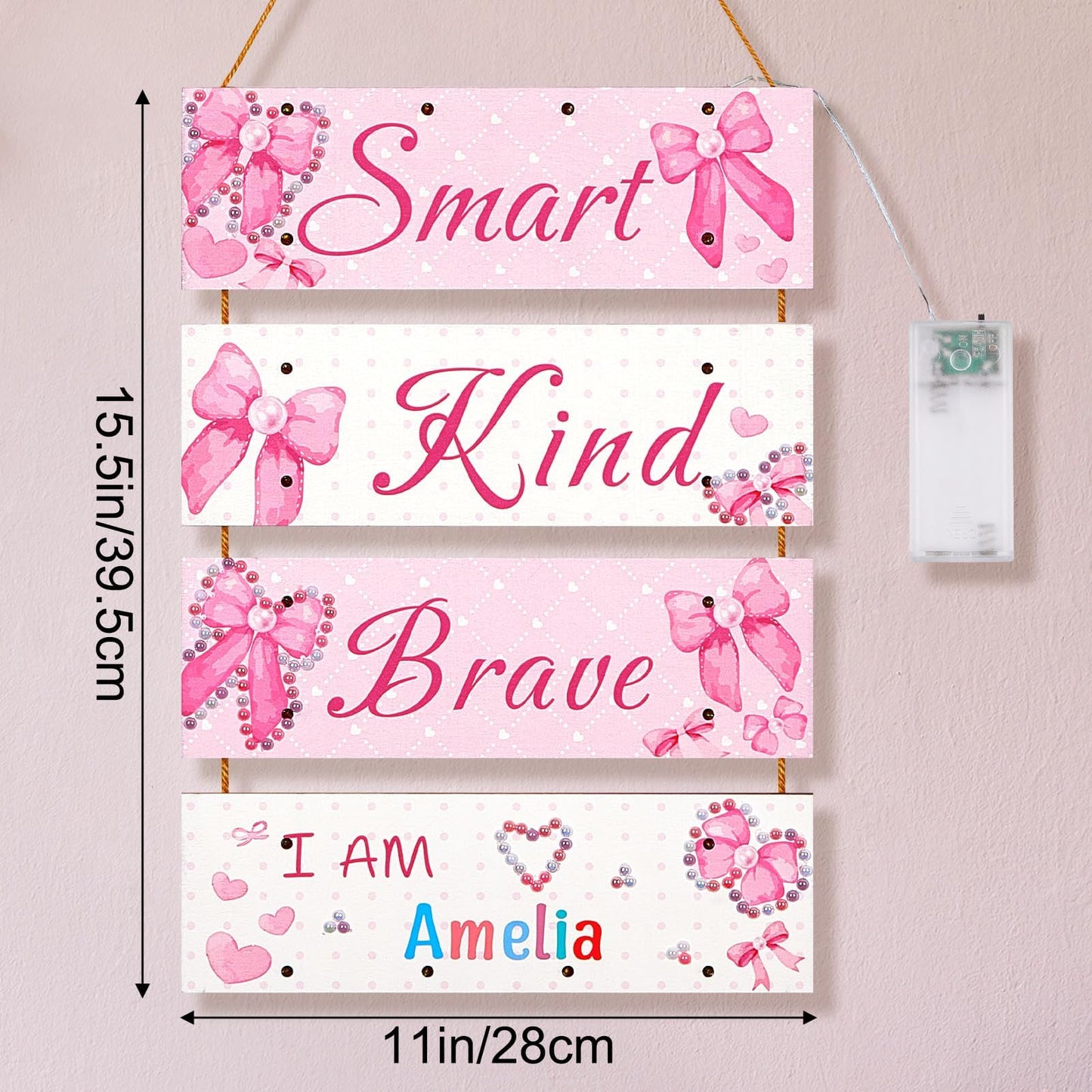 Unicorn Castle Girls Room Decor with LED Light Inspirational Motivational Room Decor for Teen Boys Wall Decor Art with Sticker for Nursery, Pink Bow