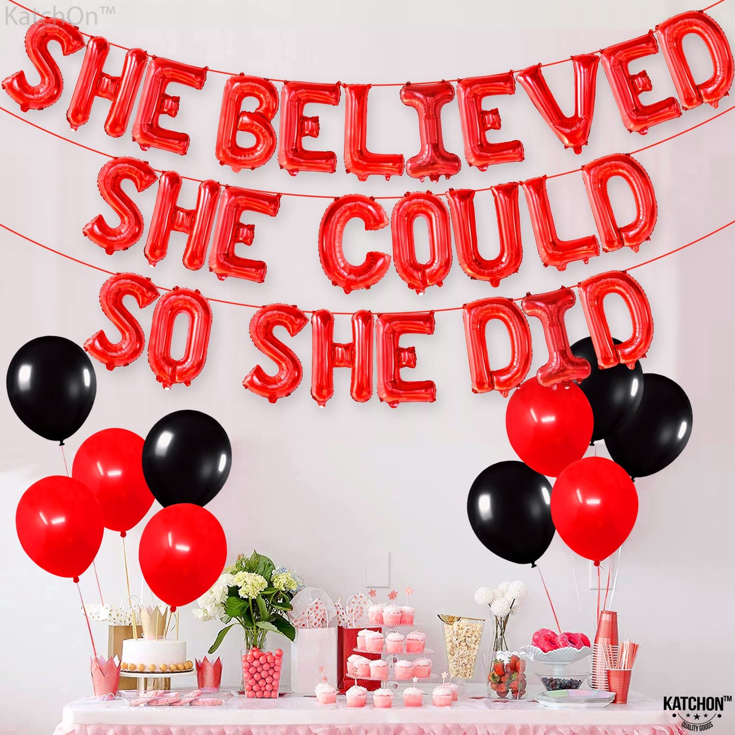 Red She Believed She Could So She Did Balloons - 16 Inch | Congrats Balloon for Congratulations Decorations | Graduation Balloon for Graduation Decorations 2026, Congrats Grad Decorations, KatchOn