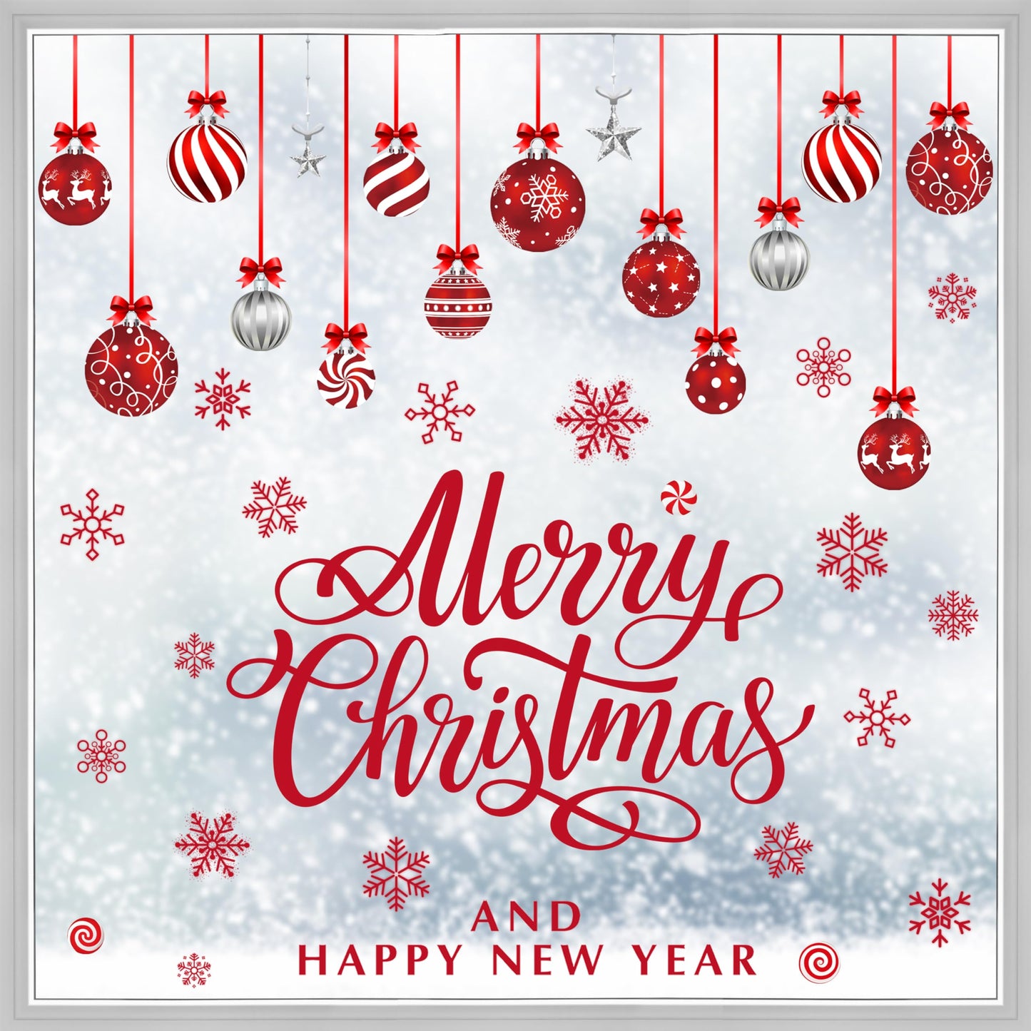 Christmas Window Clings, Merry Christmas Ball Candy Snowflake Decals Stickers, Removable Happy New Year Window Decorations for Glass Windows Xmas Holiday Home Office Decor